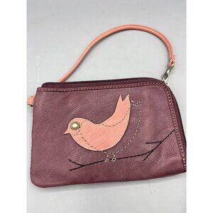 Fossil Genuine Leather Wristlet Purse Bird Design Wallet